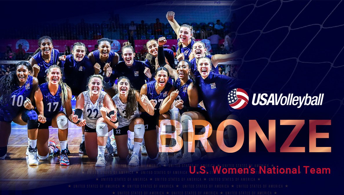 BRONZE🥉! The U.S. Women's National Team defeated Mexico 🇲🇽 3-1 (25-19, 24-26, 25-16, 25-11) to finish third at the Pan Am Cup. <a href="/Roni_Jones2/">Roni</a> had a huge fourth set with 7 points and finished with 24 points on 20 kills and four aces.
