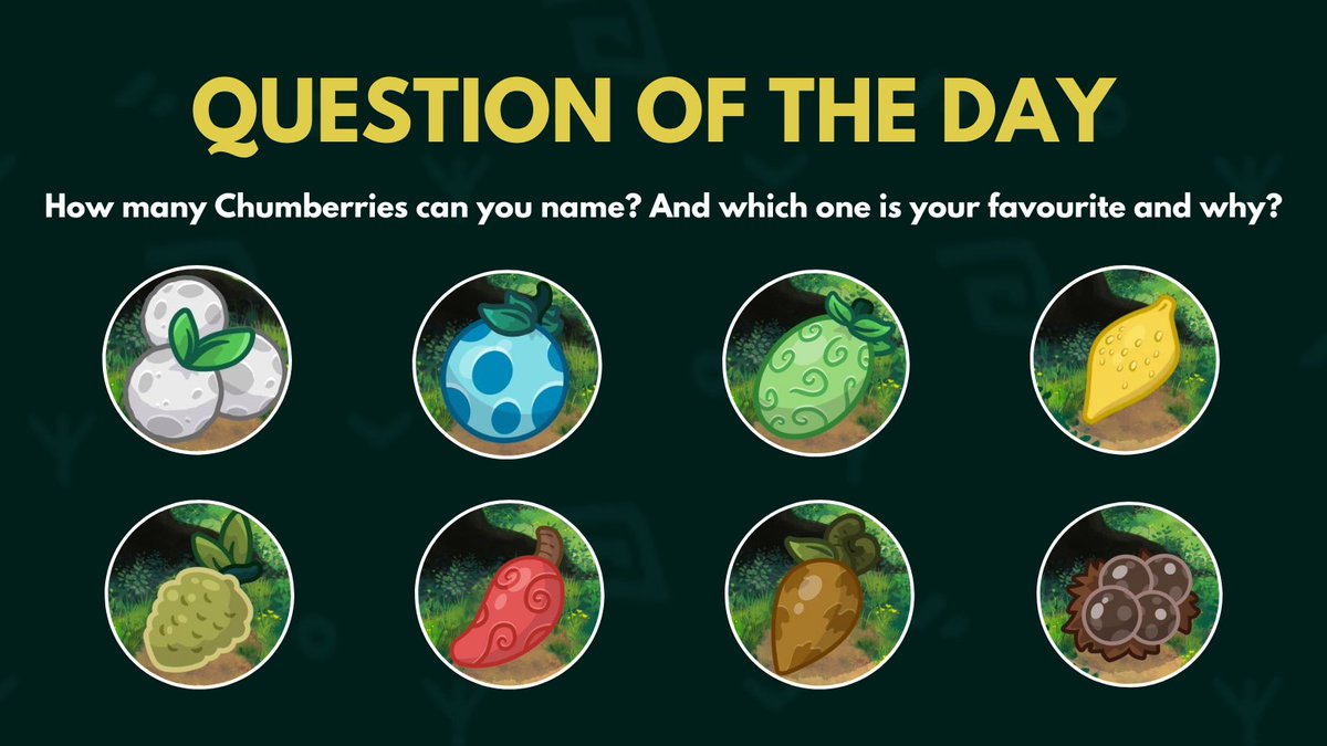 It's time for the Chumbi Valley Question of the day!
 
Please make sure to ❤️, RT and comment your answer with hashtags #Chumberries #ChumbiValley
and post the proof (screenshot) to our discord for some chumble coins! (discord currency) 💚

#NFTgame #crypto #QOTD #Chumbi #NFT
