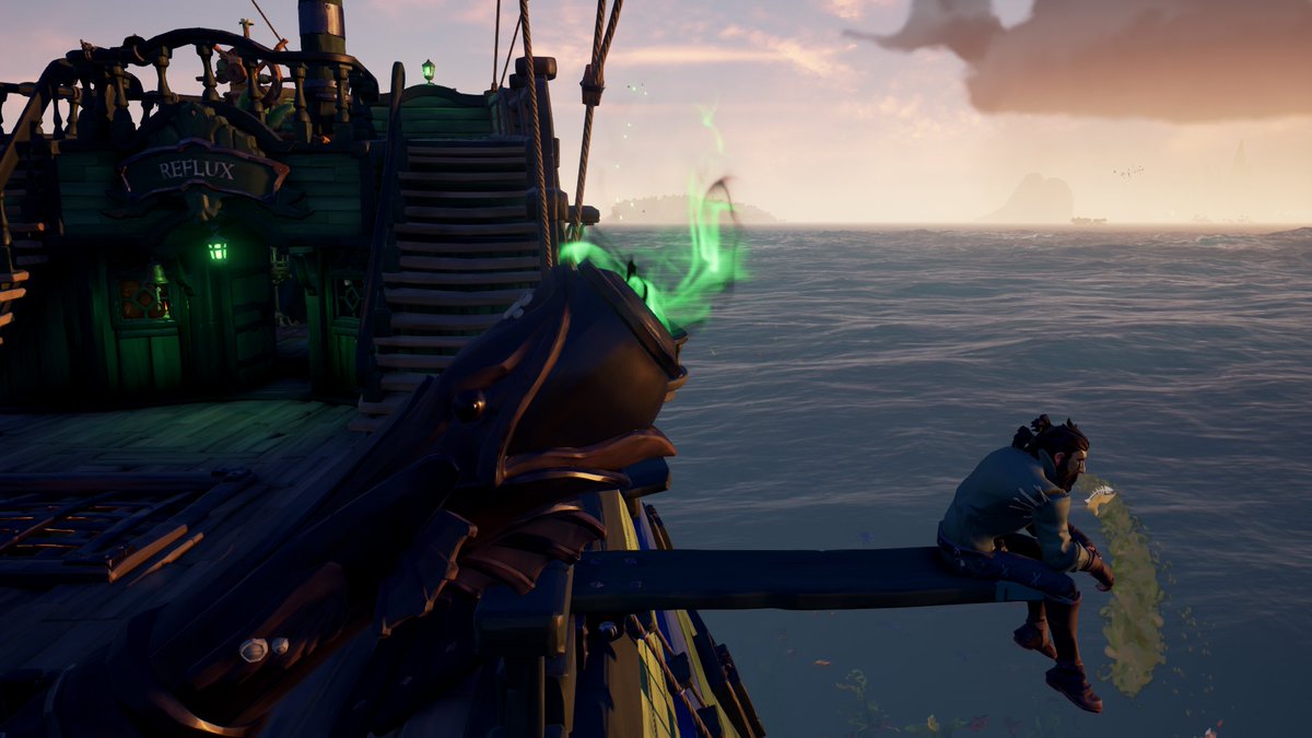 Astrozoan9's tweet photo. @SeaOfThieves @swdrawings_nl As a solo slooper Galleons make me queasy, so naturally when I captain one it sails under the name Reflux (because that's what Galleons give me...see photos for proof). 🤢🤮

#SoTShot @SeaOfThieves https://t.co/KnLjRaN8Wm