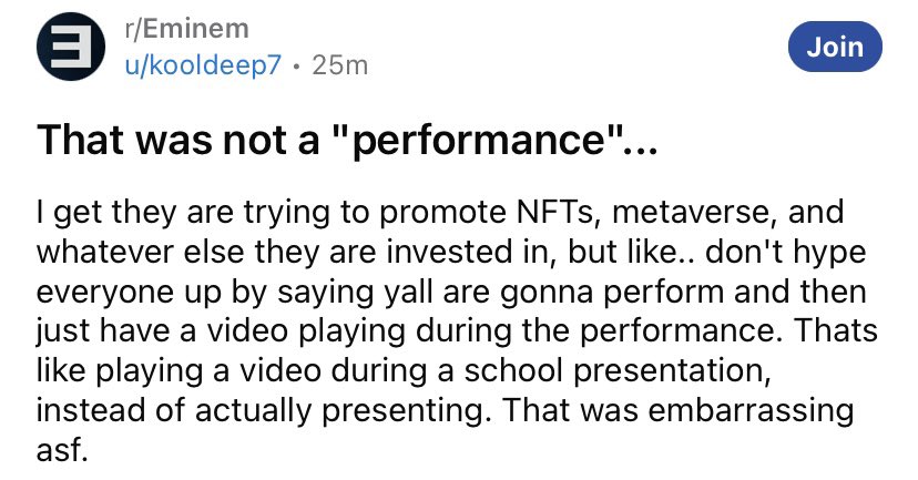 zaingaziani's tweet photo. The Eminem subreddit is not happy right now 😭 https://t.co/EtLjYkfOSW