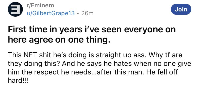 zaingaziani's tweet photo. The Eminem subreddit is not happy right now 😭 https://t.co/EtLjYkfOSW