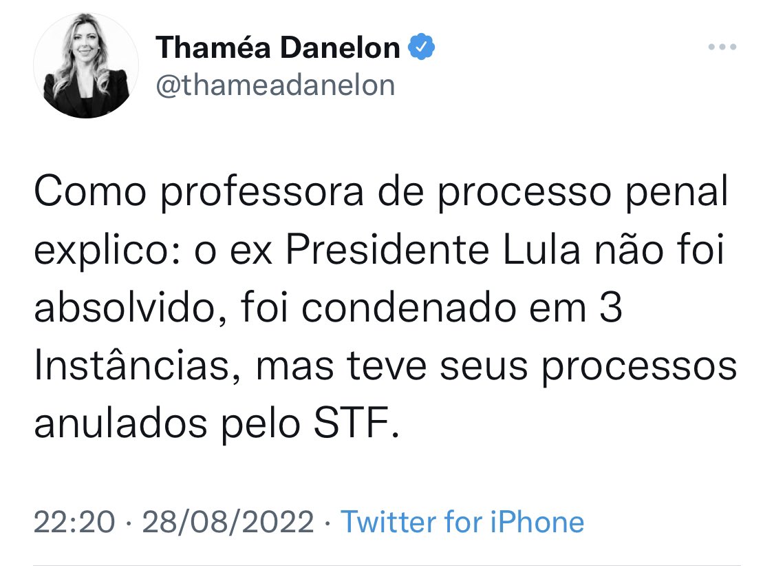 Como professor de processo penal, explico: não existem três instâncias no Brasil e uma condenação anulada não torna o réu “meio culpado”. Quem não foi condenado por um juiz imparcial com sentença transitada em julgado, conserva o status de inocente.