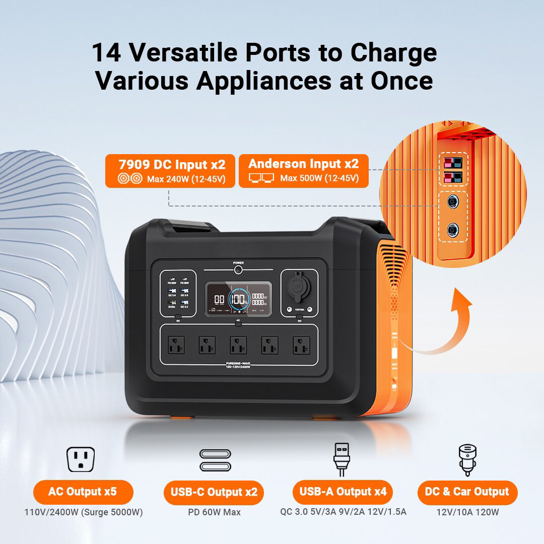 PowerSouop's tweet photo. The all-new #powerstation 2400W has：
��5 AC outlets
✔4 USB-A outlets
✔2 USB-C outlets
✔2 DC 5521 Output Port
✔ And one car port
...that can power up to ✔ 14 devices simultaneously❗❕
Go Get 2400W Today at https://t.co/yJiFVdjHSl https://t.co/ThlKhMB1Uw https://t.co/ZO1tQBISf3