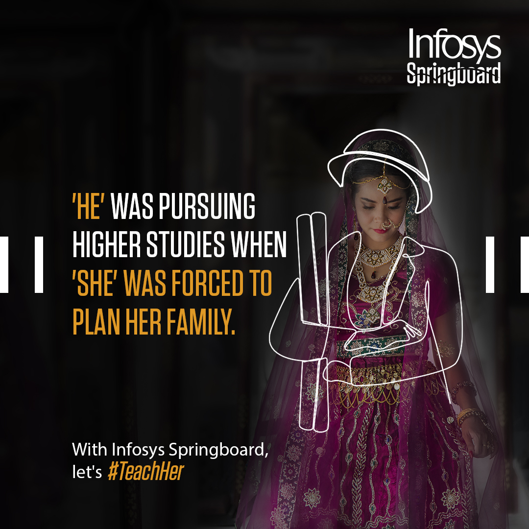 InfySpringboard's tweet photo. Gender disparity is evident in India's childhood literacy rates 82.14% of boys are literate and only 65.46% of girls can read and write, according to the 2021 Census.
Let's pledge to #TeachHer. Visit https://t.co/n6dbNch3nb 
 
#TeachersDay #TeachersOfToday #EducatingHer #Infosys https://t.co/eVLT0mN6xb