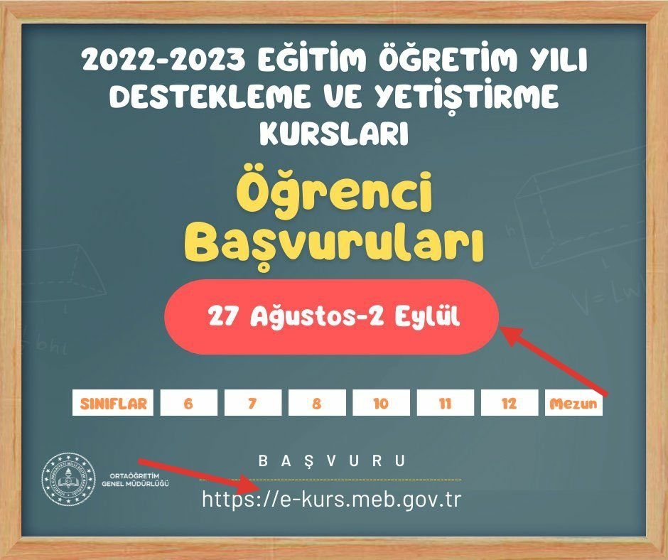 📢Destekleme ve yetiştirme kursları öğrenci başvuruları devam ediyor.

🔗e-kurs.meb.gov.tr

<a href="/tcmeb/">Millî Eğitim Bakanlığı</a> <a href="/memleventyazici/">Levent Yazıcı</a>