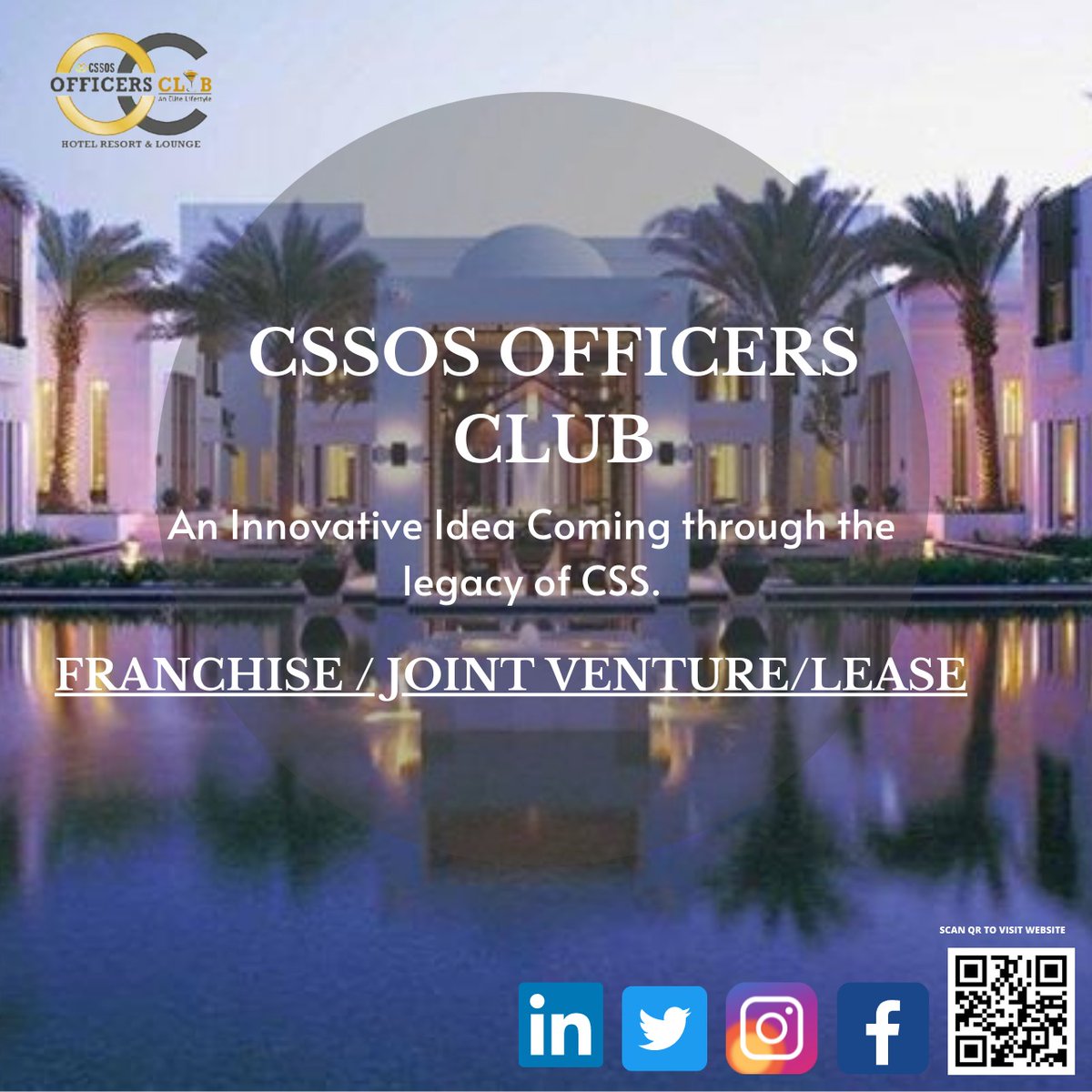 CSSOS_OClub's tweet photo. Inviting CSS members to enjoy the ultimate Hospitality &amp; Recreational project called CSSOS Officers Club Resort Hotel &amp; Lounge in Delhi-NCR/ PAN India.
Visit: https://t.co/vE2dHLFV6k
Enquiry:https://t.co/Zb1qWnbDsD #franchise #franchising #franchiseowner #franchiseindia https://t.co/Szl82YmGF5