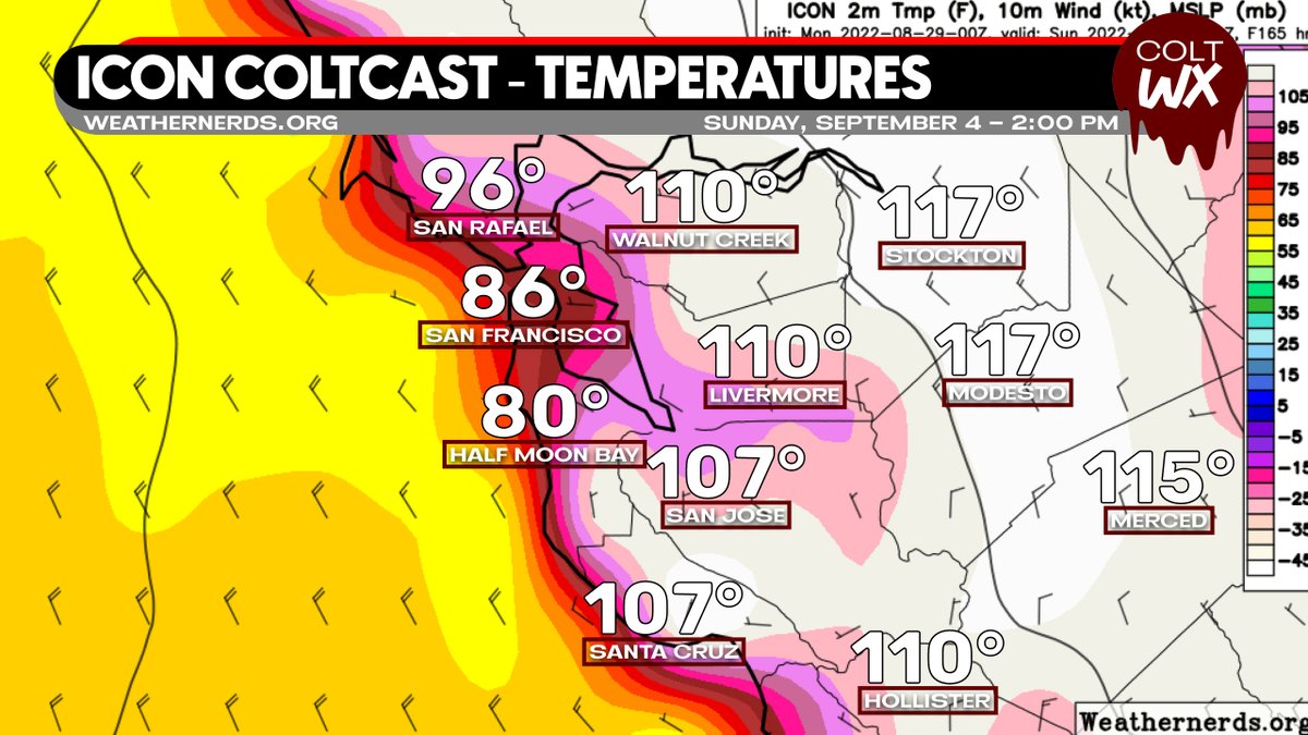 0camp0_luis's tweet photo. I thought the ECMWF Model was bad but the ICON Model.
☀️🥵
#CAwx #BayArea #wxtwitter #heatwave #september2022 #steamtember @NWSBayArea @MaryKPIX @RobMayeda @MabrisaWX @danncianca @DrewTumaABC7 @Holden_WX @CraigHerreraTV @JasonStiff @SFmeteorologist @spann @geravitywave @jackjlee https://t.co/MnDRZDis1B
