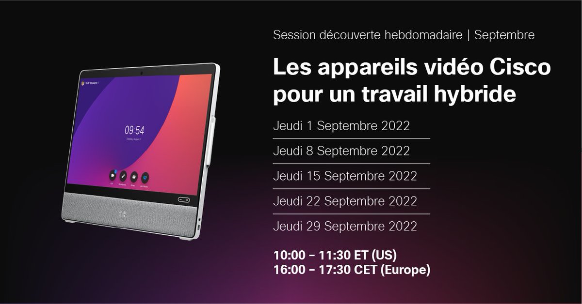 Réservez votre place à l'une de nos sessions hebdomadaires ouvertes pour un aperçu sur les derniers appareils, ainsi que des démonstrations en direct par nos experts : cs.co/6017z4TTW