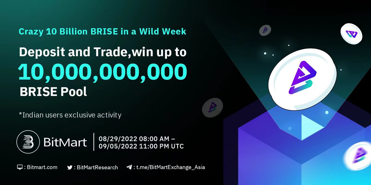 🥳Crazy 10 Billion $BRISE, Wild Week! <a href="/bitgertbrise/">Bitgert - $BRISE</a> <a href="/bitgertPro/">BitgertPro</a>

✅Follow <a href="/BitMartResearch/">BitMart Research｜$BMX HODLer</a> &amp; <a href="/BitMartEarn/">BitMart Earn, VIP & Institution</a>
✅RT &amp; Tag 3 frds
✅Deposit &amp; Trade
✅Fill out: forms.gle/71aUicuVxxy9bN…

🧐More:support.bitmart.com/hc/en-us/artic…
📍Reg: datasink.bitmart.site/t/6s