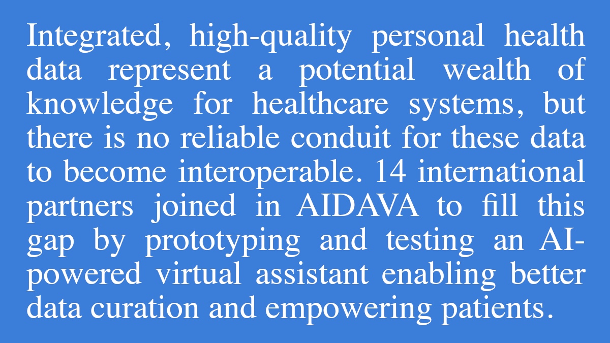 MIDATA is pleased to announce that we will participate in the Horizon Europe project "AIDAVA - AI powered Data Curation &amp; Publishing Virtual Assistant". The international project was selected for funding in the call "Innovative tools for use and re-use of health data".