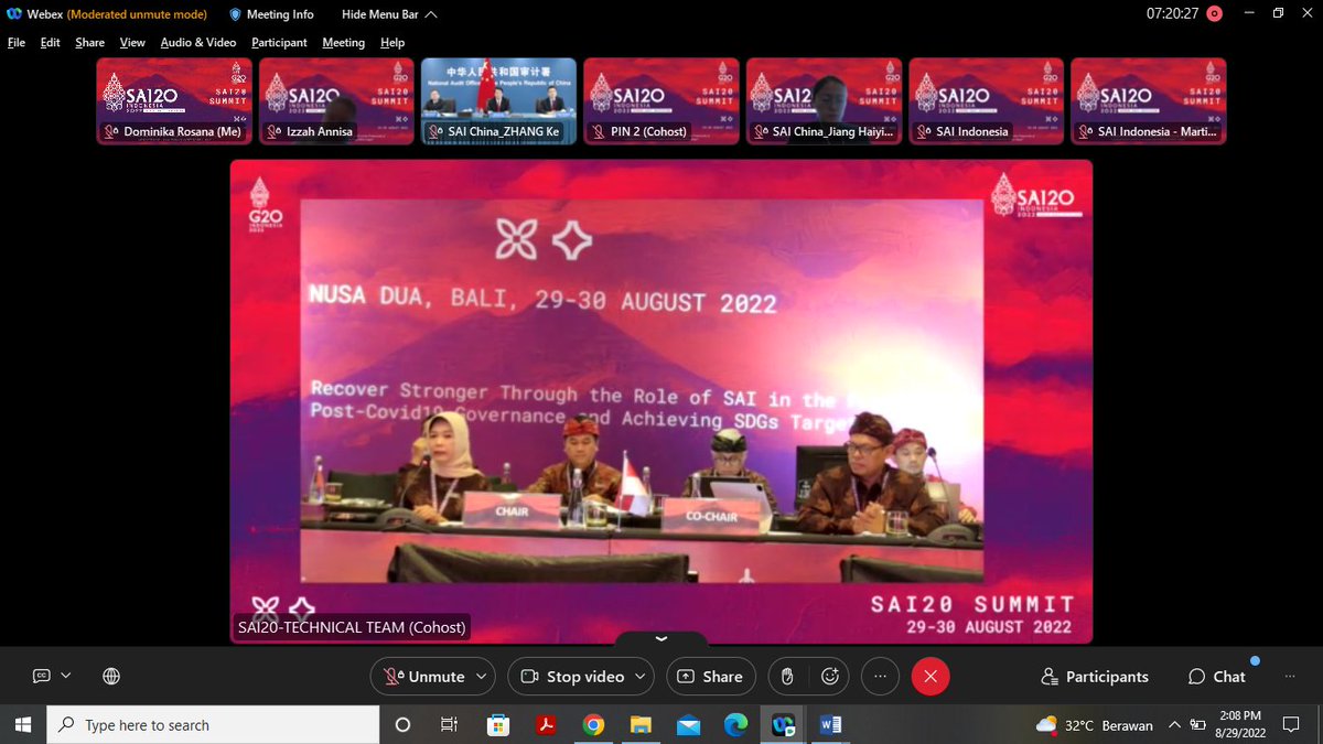 SAI20org's tweet photo. Proceeding to #SAI20Summit agenda, @bpkri 's Chairperson, Dr. Isma Yatun and Vice Chairman, Dr. Agus Joko Pramono are co-chairing the #SAI20Summit first day. https://t.co/E7IONcJ5sW