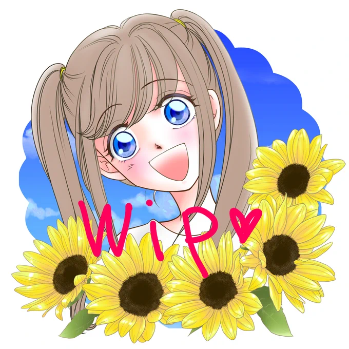 ひまわりちゃんぬりかけ。お花は完成。#wip 
