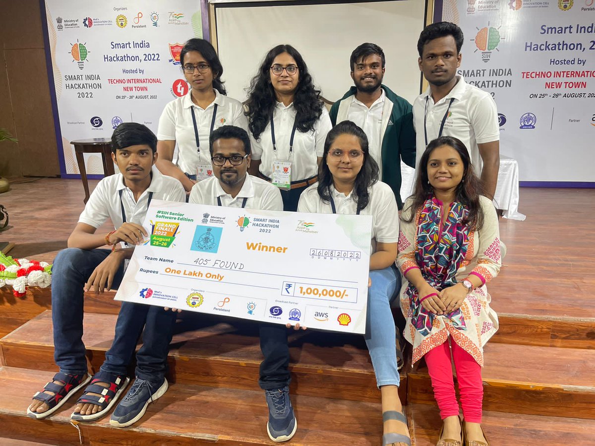 ReddyTridev's tweet photo. Happy to share that our team "405 FOUND" won Smart India Hackathon 2022. Problem statement AT988 "Identification of system generated fake calls landing in Dial 100" given by Madya Pradesh Police department. 
@SIH2022_MIC 
#SmartIndiaHackathon2022 
#SIH2022 https://t.co/EJnwaLIn6d