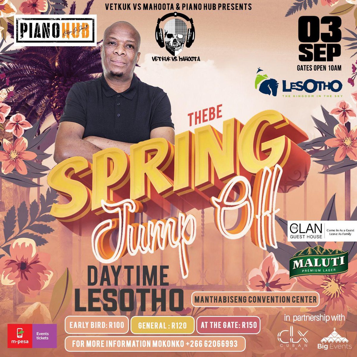 keneuoe_'s tweet image. Spring Jumpoff 🌸🌼 countdown finally begins! 🥳🥳
We're counting down to the biggest spring event. 
Get your tickets via M-pesa for M120.
5 days to go.🥳💃🏾
#SpringJumpOff
#MalutiBeer