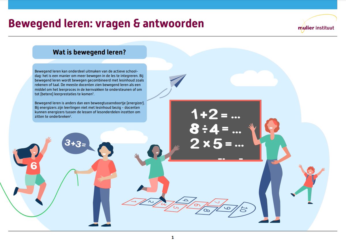 Wat is bewegend leren? Waarom zou je het moeten gebruiken? En hoe doe je dat op een goede manier? Die vragen beantwoordt het Mulier Instituut in een nieuw informatieblad over bewegend leren in het basisonderwijs. 👉 mulierinstituut.nl/actueel/bewege…