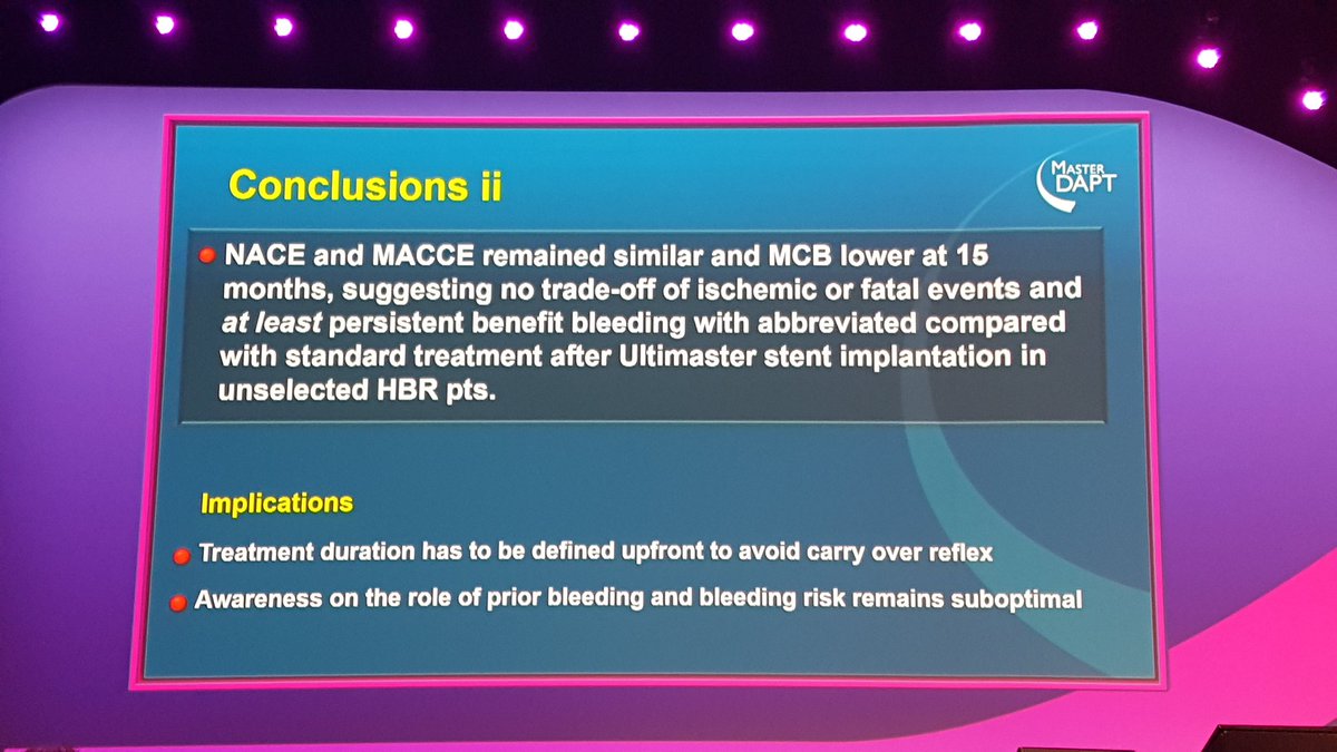 JustKrrish's tweet photo. @vlgmrc @CERC_CRO @mc_morice #MASTERDAPT 15 month data are out and showed consistency with12 month data showing no increase in NACE and MACE but reduction in bleeding with 1 month DAPT in HBR patients @escardio https://t.co/OsrBEgkRAb