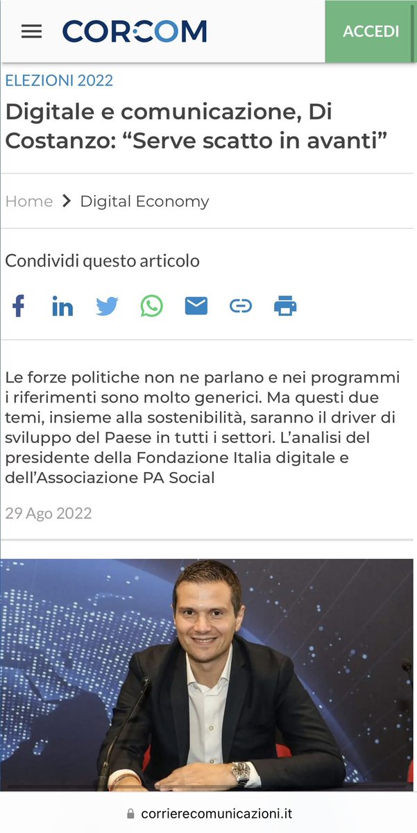 📍Digitale e comunicazione pubblica devono essere al centro dell’agenda politica. Partiti e coalizioni non ne parlano, nei programmi c’è poco o nulla, ma con sostenibilità sono temi centrali per presente e futuro Paese. Grazie a <a href="/Cor_Com/">Cor.Com</a> corrierecomunicazioni.it/digital-econom…

#pasocial #FID