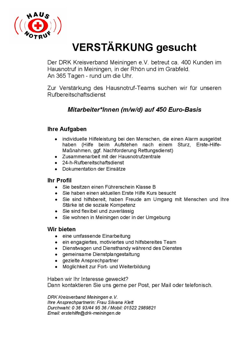 Ein neues Stellenangebot. Vielleicht ja genau das Richtige für DICH!
#drk #meiningen #Stellenangebot