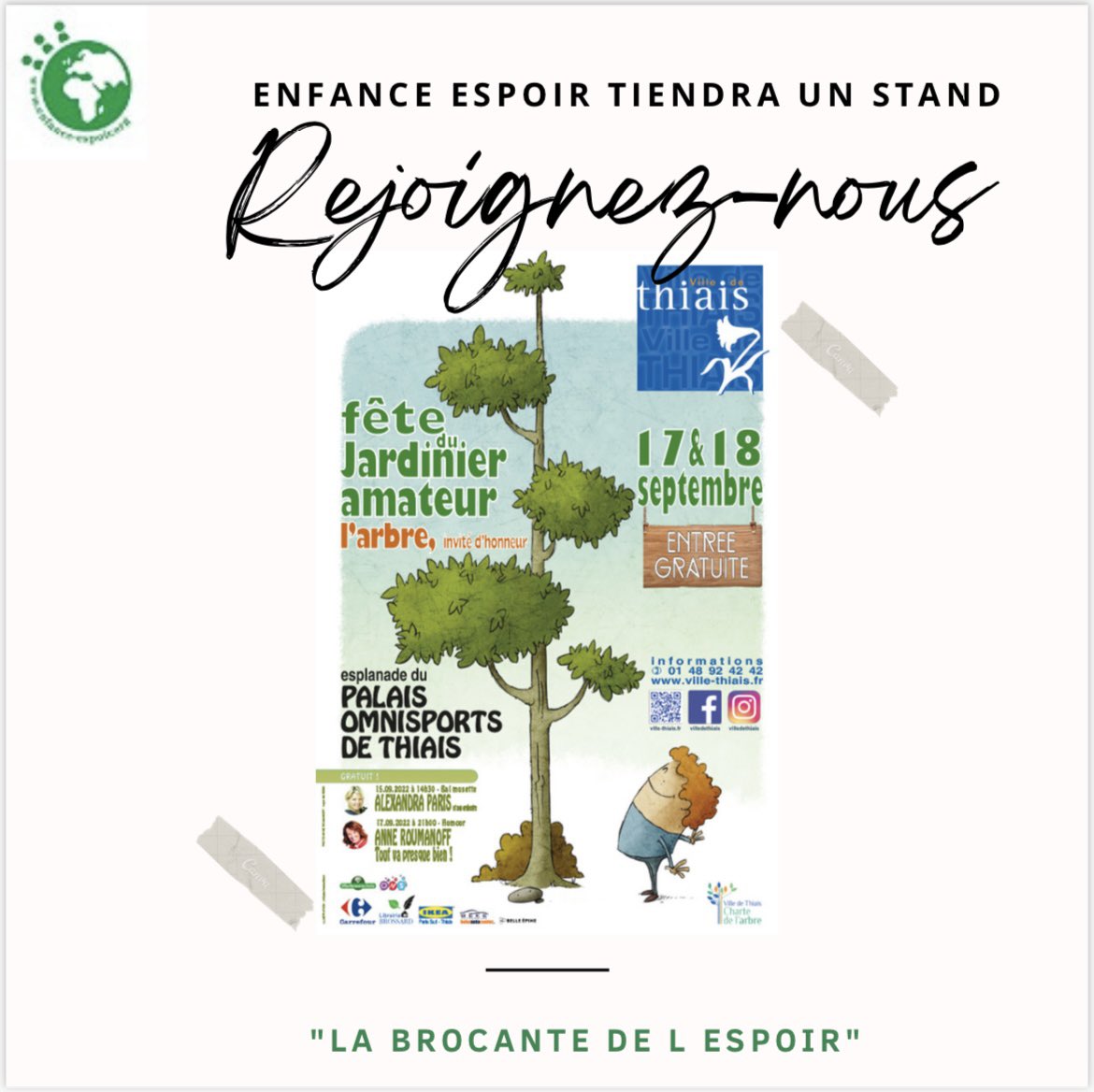 Brocante de l espoir les 17 et 18/09 à Thiais (94) au profit de mon association ENFANCE ESPOIR