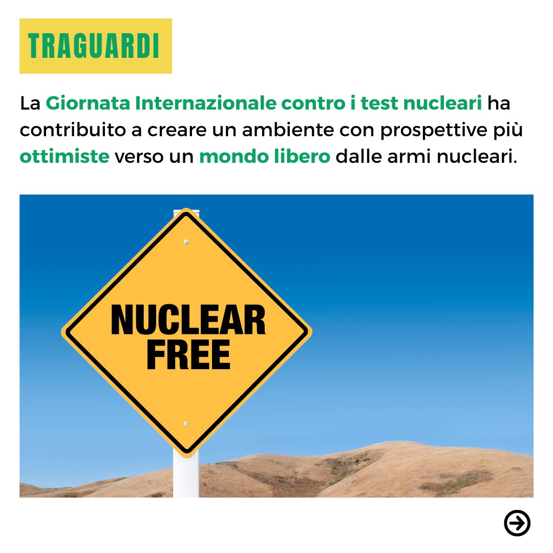 LegambienteLomb's tweet photo. La #paroladelgiorno è #testnucleari: sapevi che oggi è la Giornata Internazionale contro i test nucleari? La decisione è partita dall'Assemblea Generale dell'#ONU, con l'obiettivo di aumentare la consapevolezza sugli effetti dei test e garantire la #pace e la #sicurezza nel mondo https://t.co/ZYHCAMFjbj