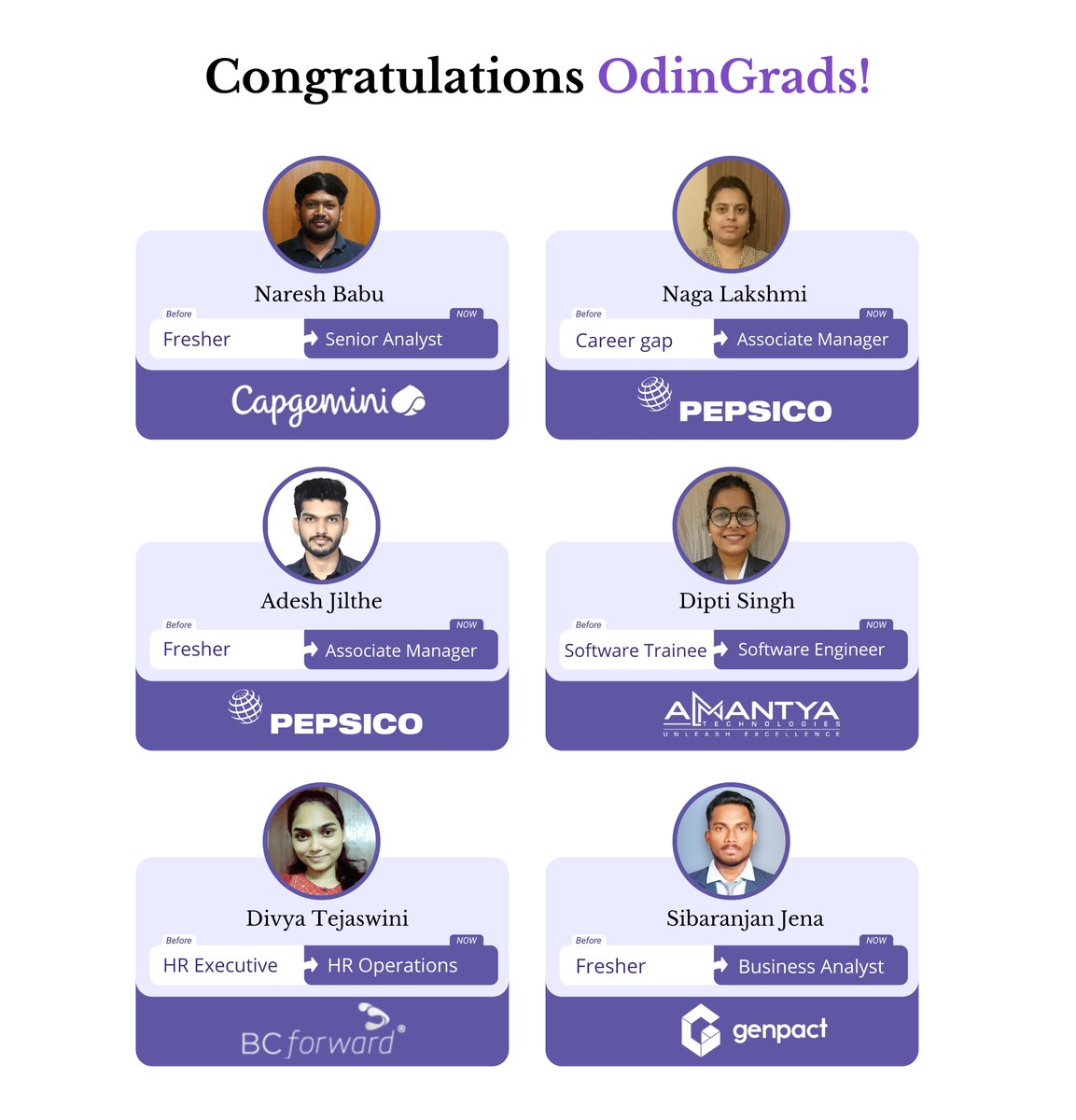 odin_school's tweet photo. Congratulations to all our #OdinGrads for landing in their dream jobs. We wish you all the best for your future. 
The path to success is to take massive and determined action. 
Join OdinSchool to re-invent your career - https://t.co/J787nGTLFc

#Odinschool #testimonial https://t.co/xU6PZi5Zl1