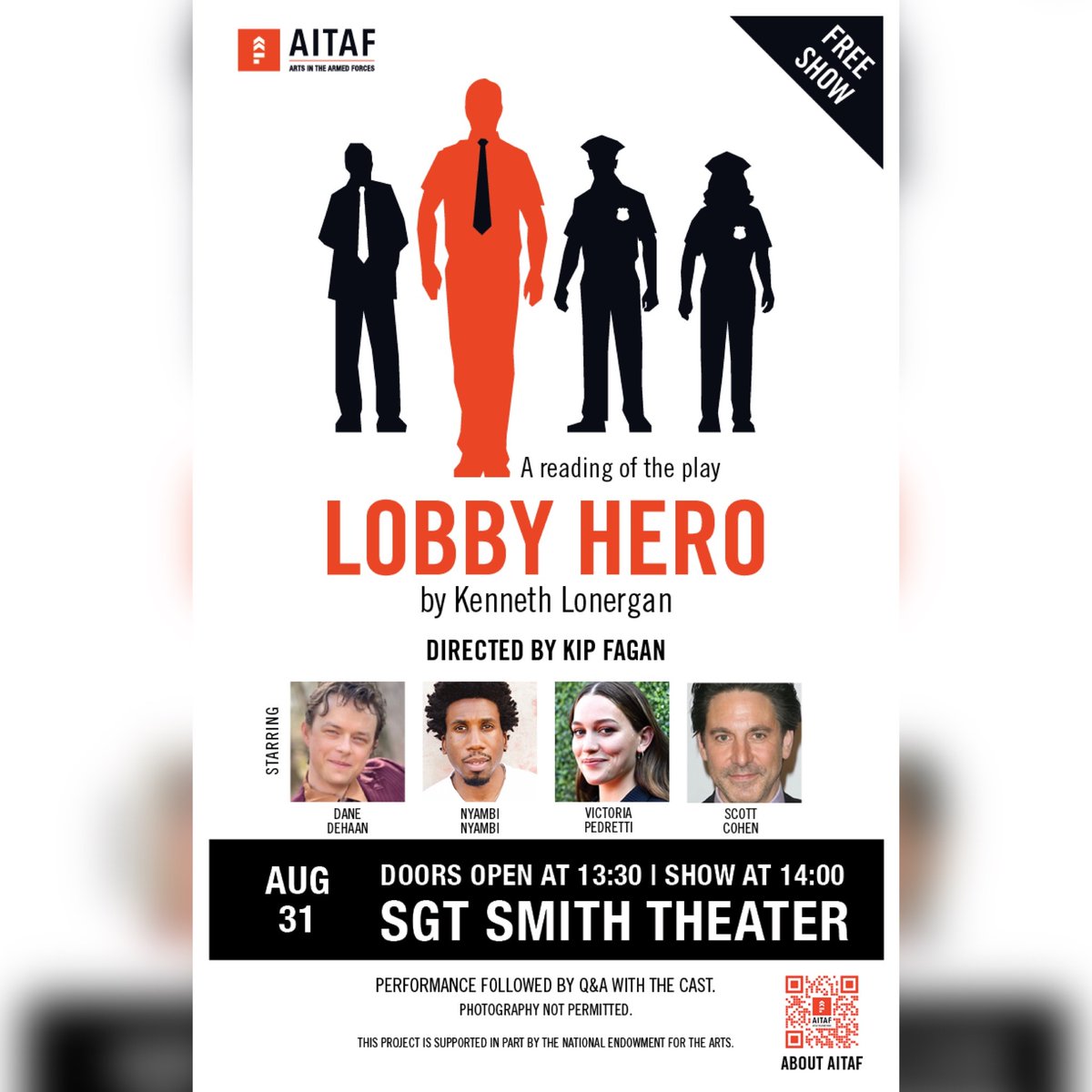 #YoureInvited: Actors with @AITAF will conduct a reading of #LobbyHero Wednesday, Aug. 31 at 2 p.m., followed by a chance to interact with the cast in a Q&amp;A session at Sgt. Smith Theater on Schofield Barracks. See #thread for more details.

#ArtsInAction

(No endorsement implied)
