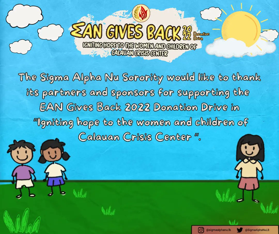 SigmaAlphaNuLB's tweet photo. Last August 1, 2022, the Sigma Alpha Nu Sorority successfully conducted this year's donation drive; EAN Gives Back 2022: Igniting hope to the women and children of Calauan Crisis Center. https://t.co/tPaEWVRdve