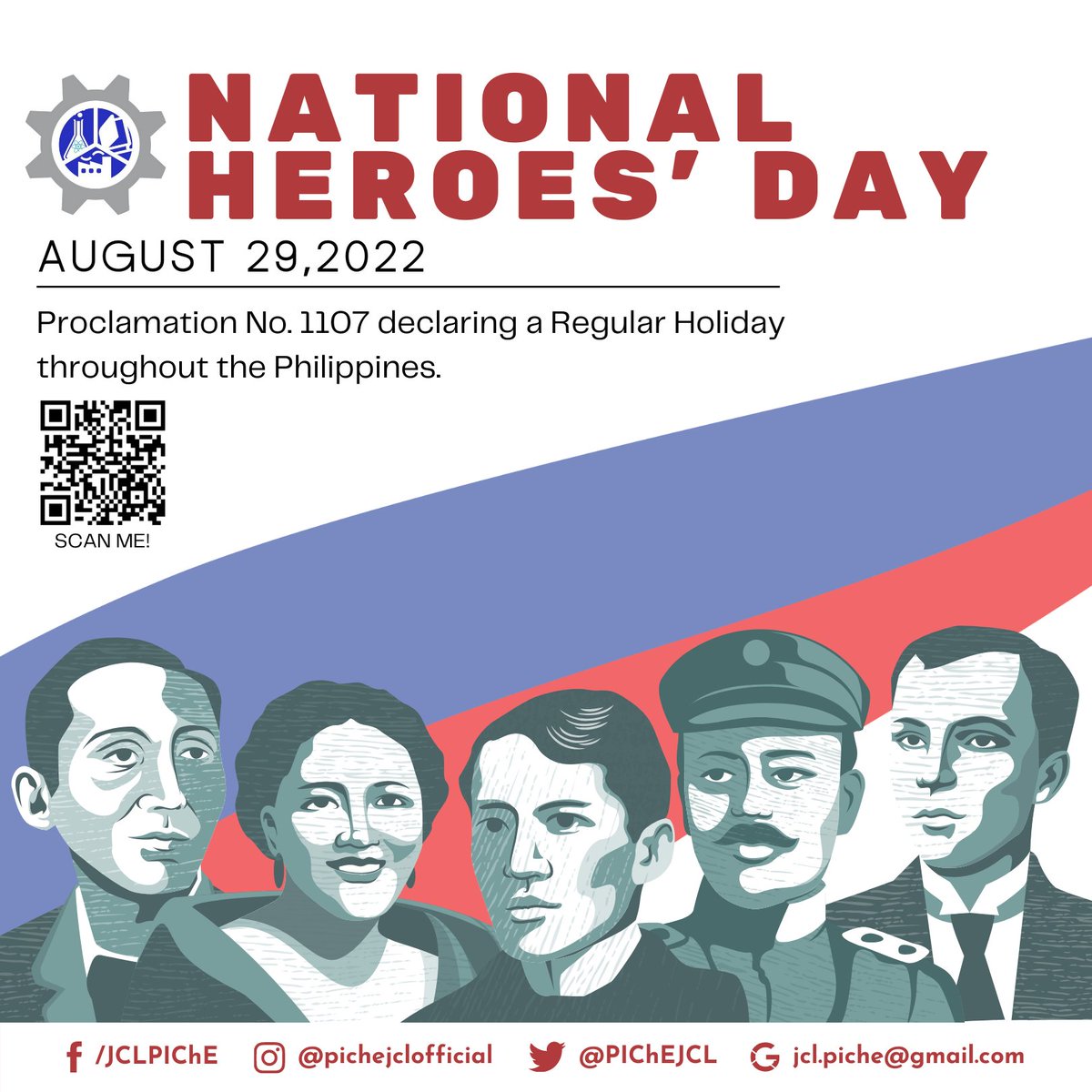 PIChEJCL's tweet photo. We are a part of each other's chapters.

The Philippine Institute of Chemical Engineers-Junior Chapter Luzon is one with the Nation in the celebration of the Philippine National Heroes Day. 🇵🇭 

#PhilippineNationalHeroesDay
#PICHEJCL2223 
#RiseAboveAndBeyond https://t.co/Rx7zC3HS1v