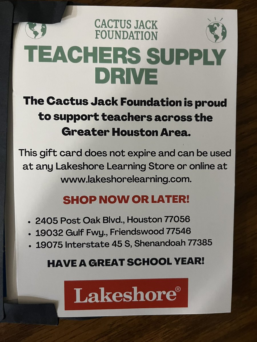 BriaDavis2017's tweet photo. Thanks to the Travis Scott and his #cactusjackfoundation for the teacher supply bag and gift card it is appreciated. https://t.co/fG5lroK0hd