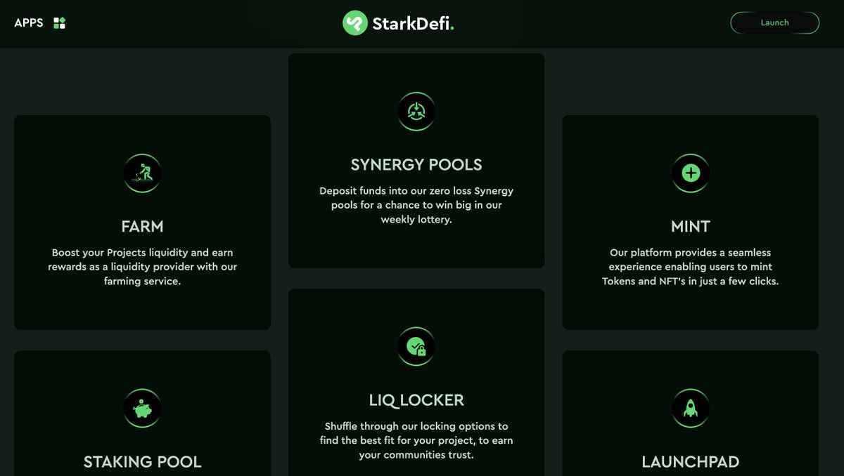 Presenting our MVP  "Synergy Pools" 

- Lottery Mechanism on Starknet 
- Deposit Stable coins in our Zero-Loss Pools 
- BIG Weekly Jackpots
- Boosted Pools 
- Token Burning 

Plus more exciting ways to earn 

Find out more in our Discord - Discord.gg/starkdefi