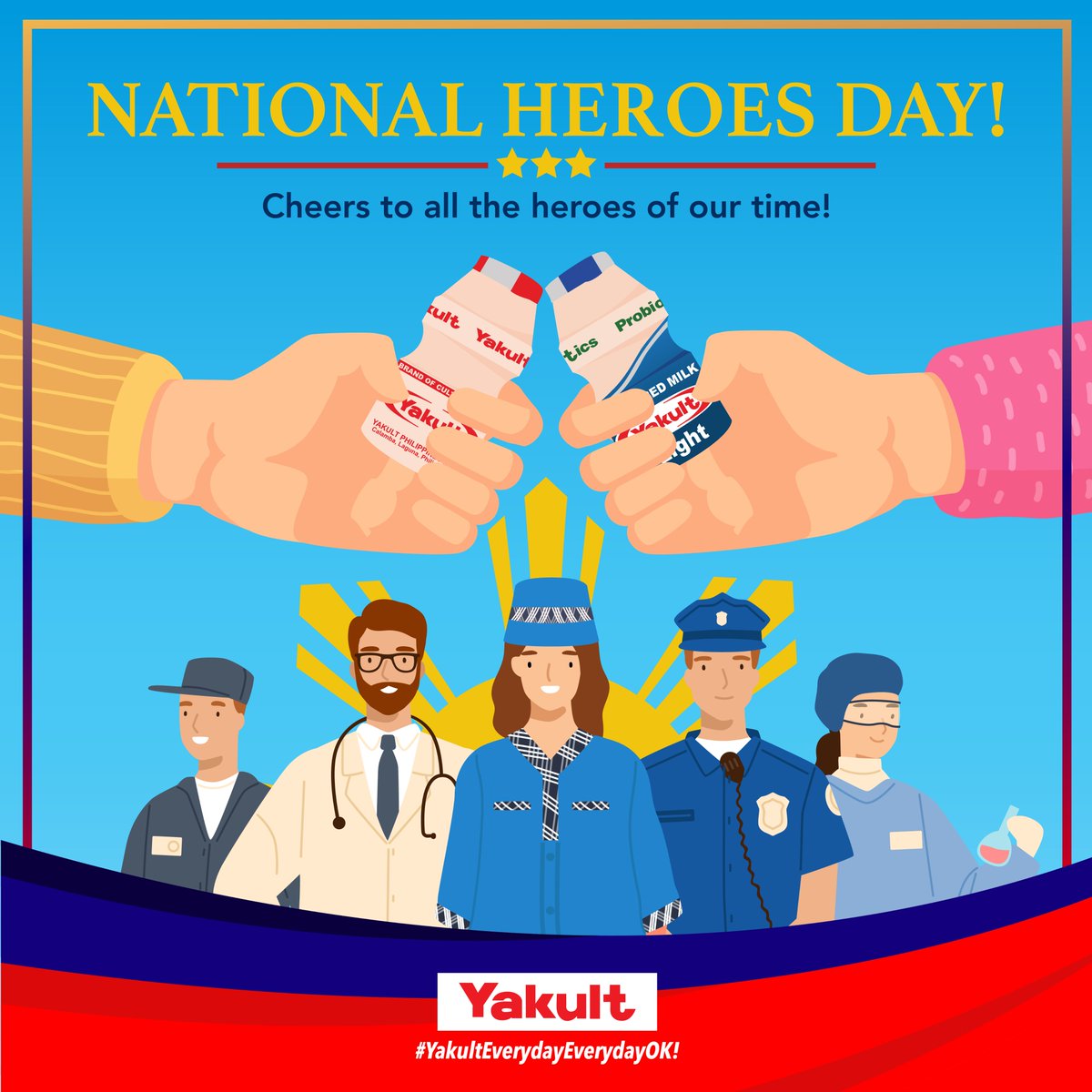 On this special day, Yakult honors our modern-day heroes. Thank you for your unwavering service! ​
Saludo kami sa inyo! ​
#EverydayOK! ​
#YakultEverydayEverydayOK