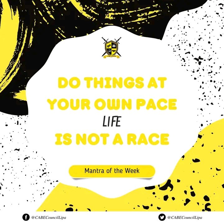 CabeCouncilLipa's tweet photo. ✨Mantra of the Week✨
A Blessed Monday, Warriors!
We get anxious when we see others doing better than us, but remember that life is not a race, and we must write our own story. Because every story is unique, just be yourself and you'll be fine.
#CABECouncilLipa 
#MantraoftheWeek https://t.co/xrUzpBtWlt