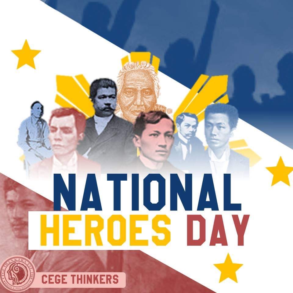 CEGEThinkers's tweet photo. These individuals gave their time, effort, and even lives for us.

Once more, happy National Heroes Day to all the historical and modern day heroes!

Caption by: Tamarah Lumbad
Pubmat by: Nathaniel Zamora https://t.co/ckB5T4U9eY
