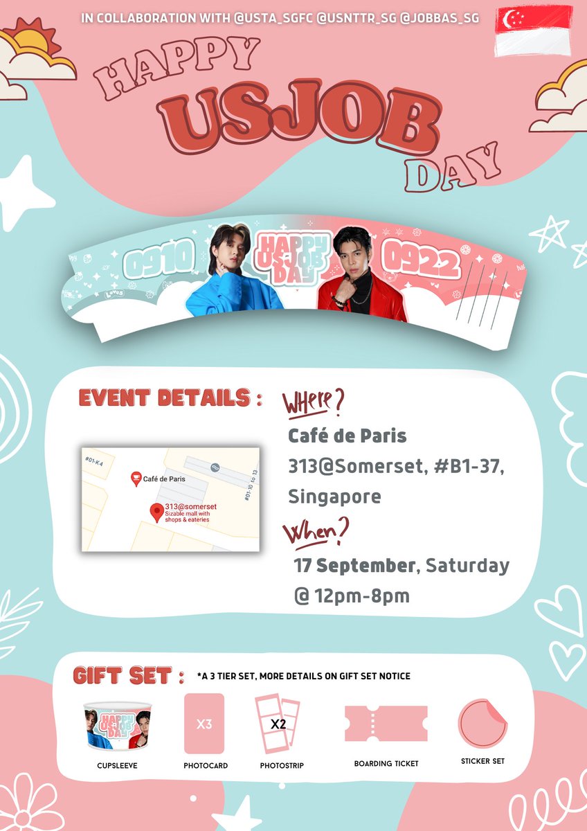 usnttr_SG's tweet photo. *♡∞ 𝐇𝐚𝐩𝐩𝐲 𝟐𝟔𝐭𝐡 𝐁𝐢𝐫𝐭𝐡𝐝𝐚𝐲 𝐔𝐬𝐉𝐨𝐛 ∞♡*
—
⏰: 17 September, 12-8pm
📍: Café de Paris, SG🇸🇬
💬: https://t.co/lLslVAXZE7
*Do join our telegram chat for more updates
—
#UsJobCafeSG #ProjectUsBD2022 #JobJaab26thBDay #usnttr #อัสที่แปลว่าเรา #หนูจ๊อบบี้ #NooJobby https://t.co/fInjB1J1YV