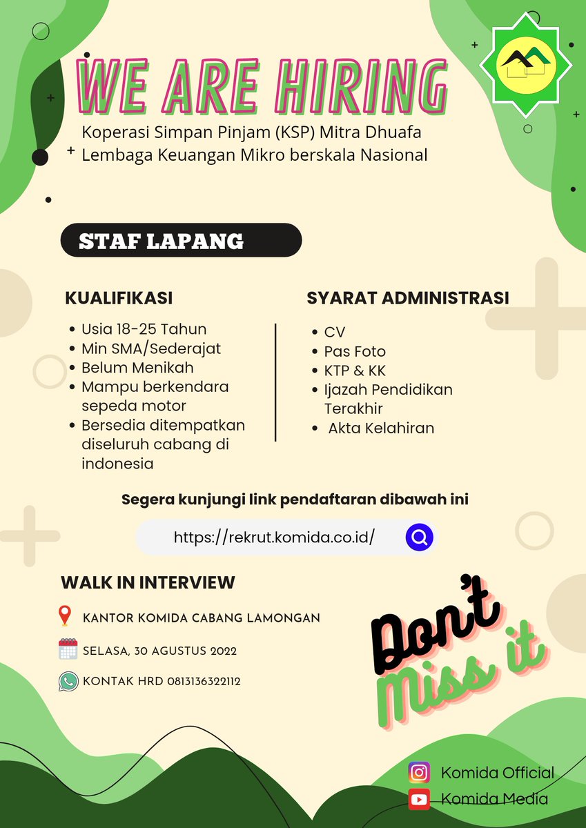 bedulbasith's tweet photo. #lokersma #lokerlamongan #lowongankerjalamongan #komida https://t.co/OGKM0w3KFI