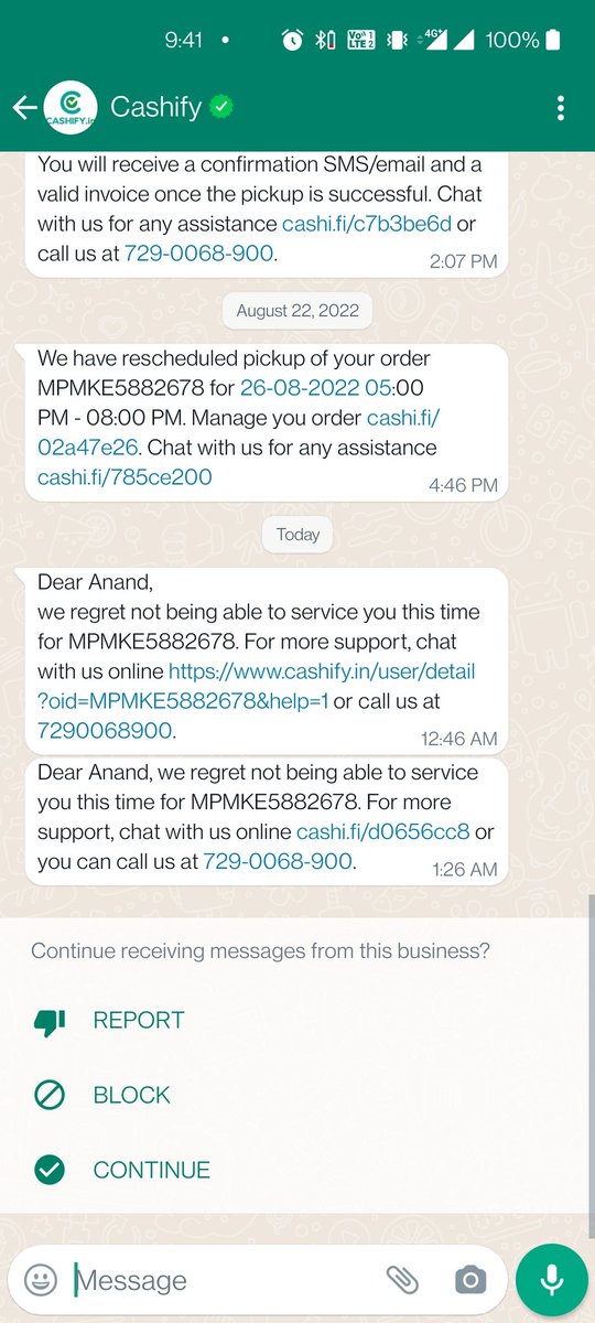 andy140984's tweet photo. @Cashify_ 
Are you guys still doing business in India or winded up ....?
Appointments given to clients which are not being followed....
Nobody calls ...
Helpline is absolutely useless...

Here are regret msgs from your end. https://t.co/Qe1rBZj6Xs