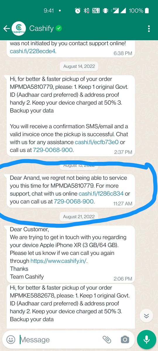 andy140984's tweet photo. @Cashify_ 
Are you guys still doing business in India or winded up ....?
Appointments given to clients which are not being followed....
Nobody calls ...
Helpline is absolutely useless...

Here are regret msgs from your end. https://t.co/Qe1rBZj6Xs