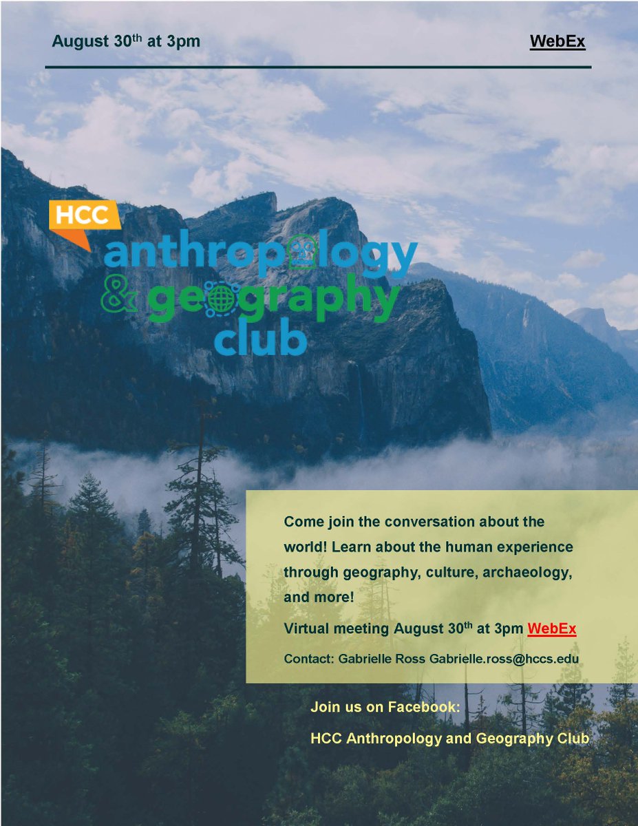 HCCAnthGeog's tweet photo. Join us for our first meeting this Tuesday, Aug 30, 2022. https://t.co/7dIGK9khXI  @WeAreHCCS https://t.co/WABZm0bhj4