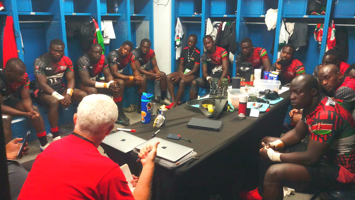 GeoffKimani's tweet photo. Coach @mcgrath_damian with the last pre game brief for the 2022 World rugby sevens series.

 6th at the #LA7s ,final stop for  the 10 leg series, glad to be back albeit at the tail end of the campaign, massive effort from the @kenyasevens boys,fought to the end!.

#Kenya7s🖤❤💚 https://t.co/xjs65euRm4