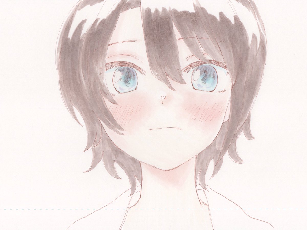 1girl solo short hair blush blue eyes portrait looking at viewer  illustration images