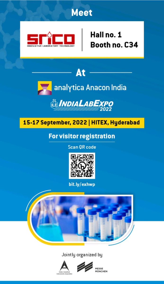 sricolabworld's tweet photo. #Rigister now to meet us at analytica Anacon India & India Lab Expo from 15-17th September 2022 at #Hytex, Hyderabad.
you can find us at Hall no:1 Booth no:C34.
please visit:
https://t.co/VDkyqS9OOQ
#srico #hyderabad #event #tradeshow #laboratoryequipment #processdevelopment https://t.co/yWg56qvTIt