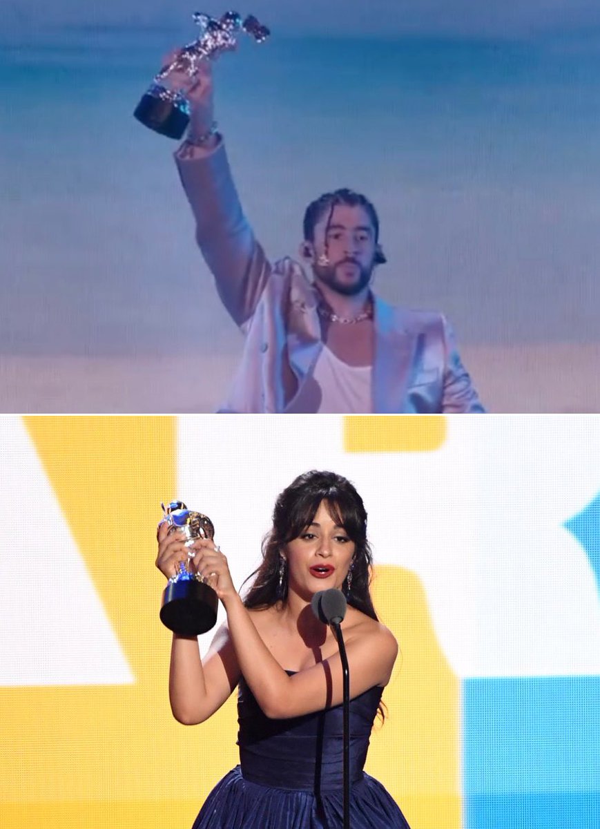 PopCrave's tweet photo. Bad Bunny and Camila Cabello are the only Latin artists to win ‘Artist of the Year’ at the #VMAs. https://t.co/cbKvqkedpq