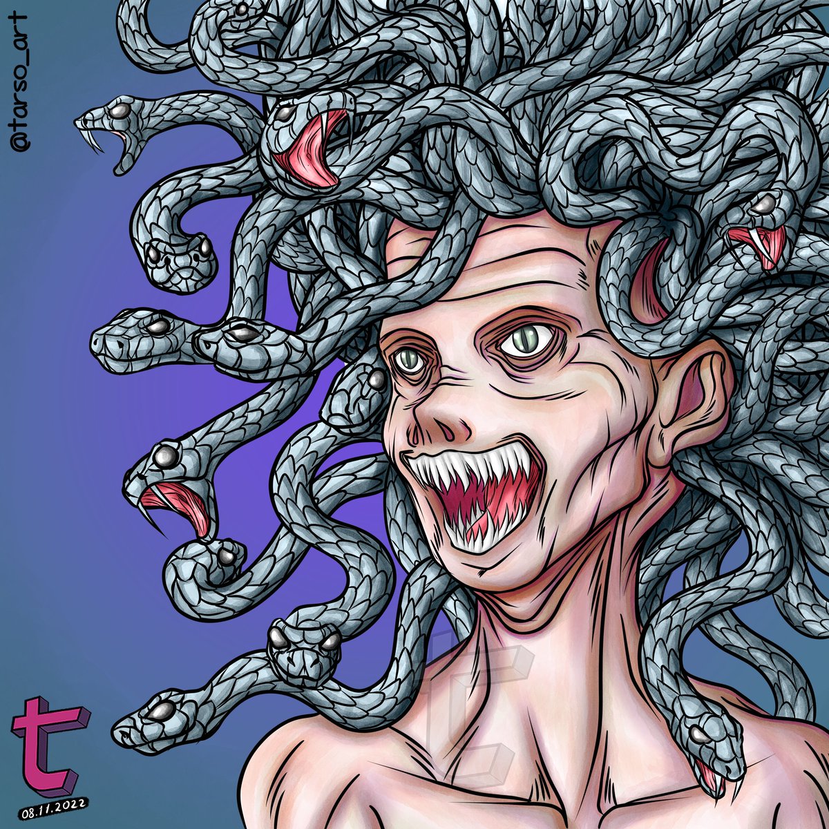 Saulo_Olivos's tweet photo. Me dije que iba a hacer este dibujo con pocos detalles... No sé cómo terminé haciendo lo contrario...🤣

#drawing #digitalart #hobbyart #picoftheday #freelanceartist #peruvianartist #peruvianart #peruart #arteperucho #peruvianillustrator #medusa #gorgona  #arteperuano https://t.co/HvyyCJt3qW