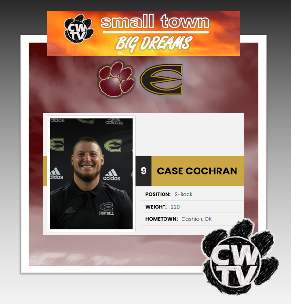 TvCashion's tweet photo. SMALL TOWN/BIG DREAMS: PART 1.7
CHS ALUM: Case Cochran- Football
@esuhornetsfb @case_cochran 

The name Cochran is synonymous with winning football in Cashion and at the collegiate level as well. Case is set for a huge junior year at Emporia. https://t.co/8V4yld7hgf
