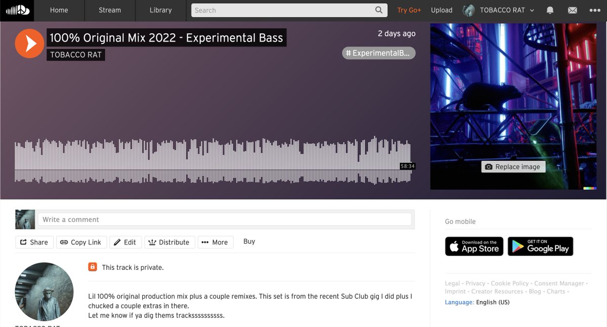 TobaccoRat's tweet photo. 100% #Originalproduction #experimentalbass mix out soon. 🚨🚨
12 unreleased tracks..
🐀🐀
who's keen?

#TobaccoRat #originalmix #Unreleasedtracks #Bassmusic #experimentalbassmusic #halftime #leftfield #dubstep #electronicmusic #gjones #eprom #alixperez #ivylab #noisia #melbourne https://t.co/ezZtwCJsAP