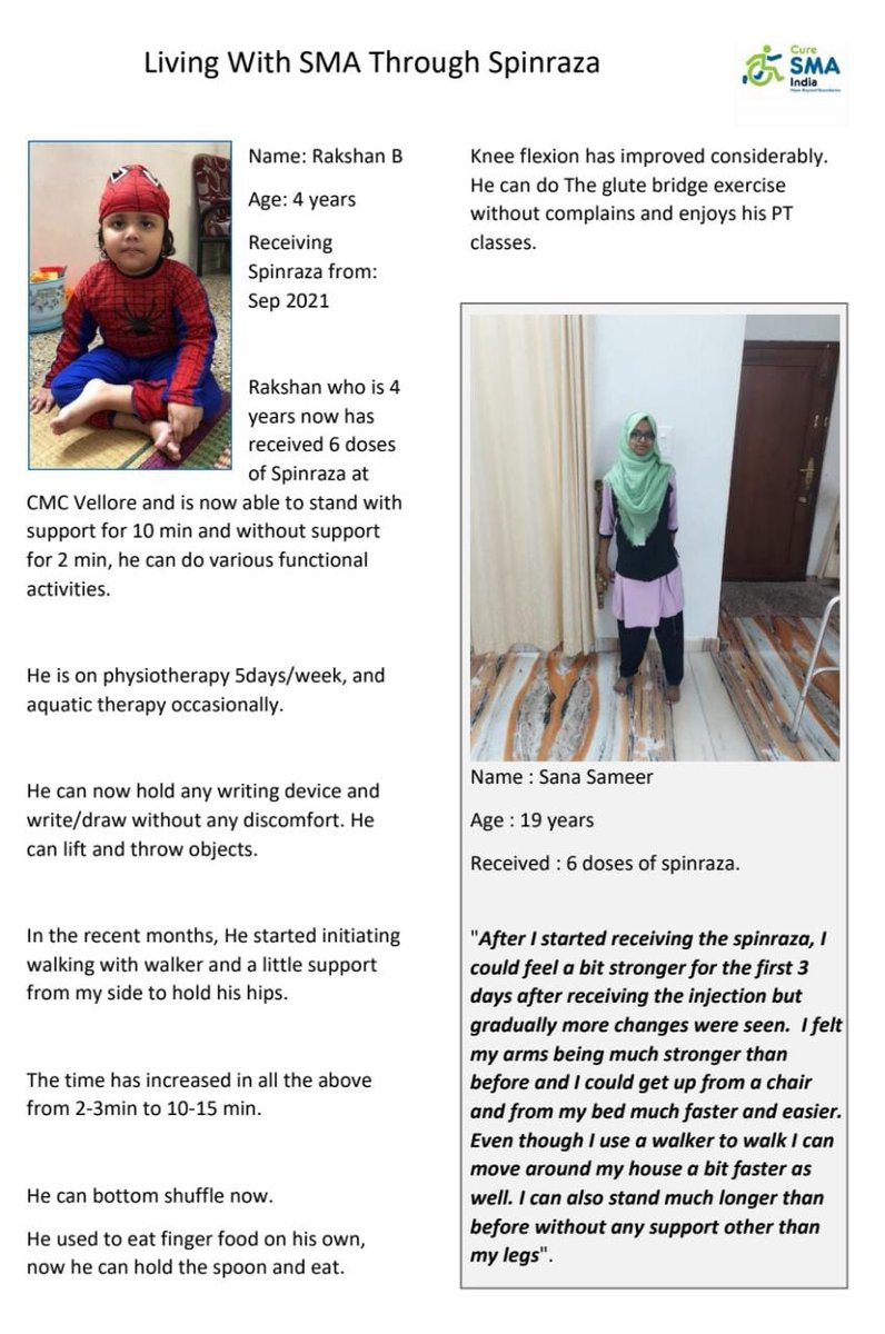 curesmaindia's tweet photo. #SMAawarenessMonth
We have patient experiences of 2 #SMArtwarriors : 4 yr old Rakshan from TamilNadu &amp; 19 yr Sana from Kerala. Both are improving in all parameters with the right time access to #Spinraza .Their experiences prove that #SMA medicines are effective &amp; life changing! https://t.co/VVszkstblM
