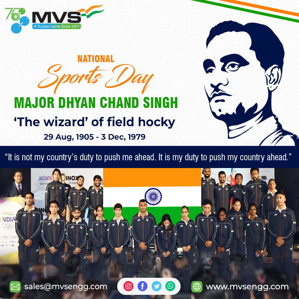 mvs_engineering's tweet photo. Celebrating #NationalSportsDay on the #birthanniversary of one of the most historical figures in #Indiansports, #MajorDhyanChand.
On National Sports Day, @mvs_engineering urges everyone to make #Sports a part of your life & stay fit.
#MVSEngineering #nitrogengasgenerators https://t.co/HroInLRDN7