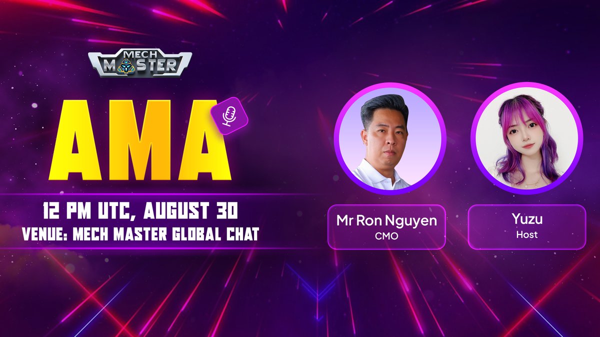 🔴Live AMA with Mech Master’s CMO - Ron Nguyen!
🕹Venue: t.me/MechMaster_Off…🌎
We have the reward of 🎁9,9 BUSD/ chosen question
🎯Step to join: 
👉Follow <a href="/MechMaster_IO/">Mech Master</a> and comment down your questions on this post.