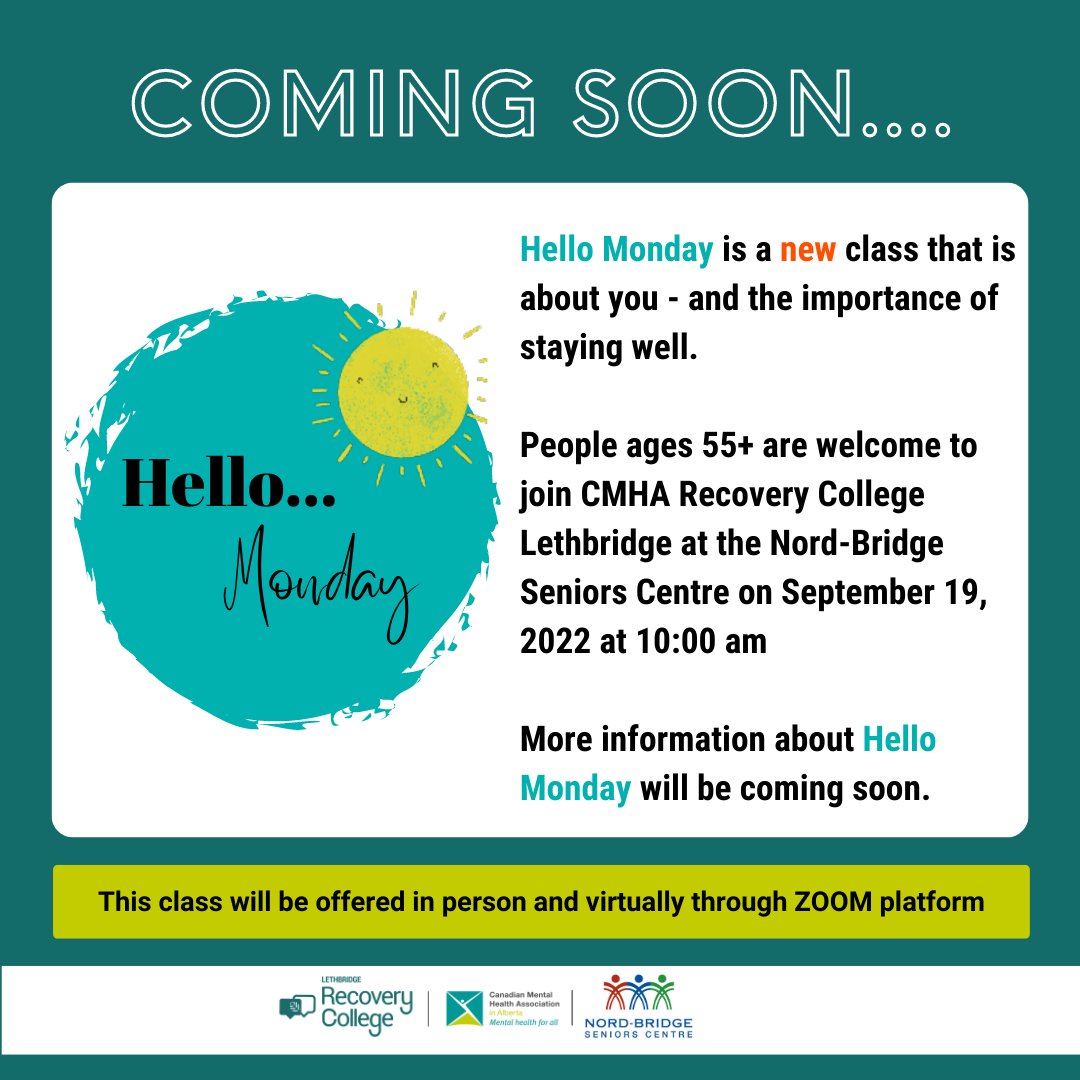 We are running a new #RecoveryCollegeLethbridge course at Nord-Bridge Seniors Centre, beginning on September 19! #yql