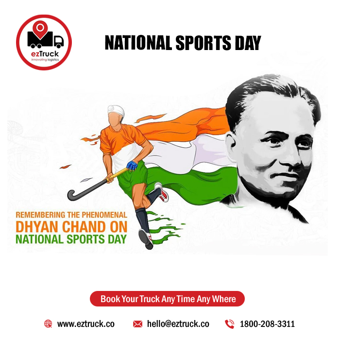 eztrucklogistic's tweet photo. Hearty congratulations to all #sports lovers on the occasion of #NationalSportsDay राष्ट्रीय खेल celebrated in his honor on the birth anniversary of #hockey magician #MajorDhyanChand, मेजर ध्यानचंद who made #India proud all over the #world.
 
#NationalSportsDay_2022 #ezTrtuck https://t.co/qH31s2xveE